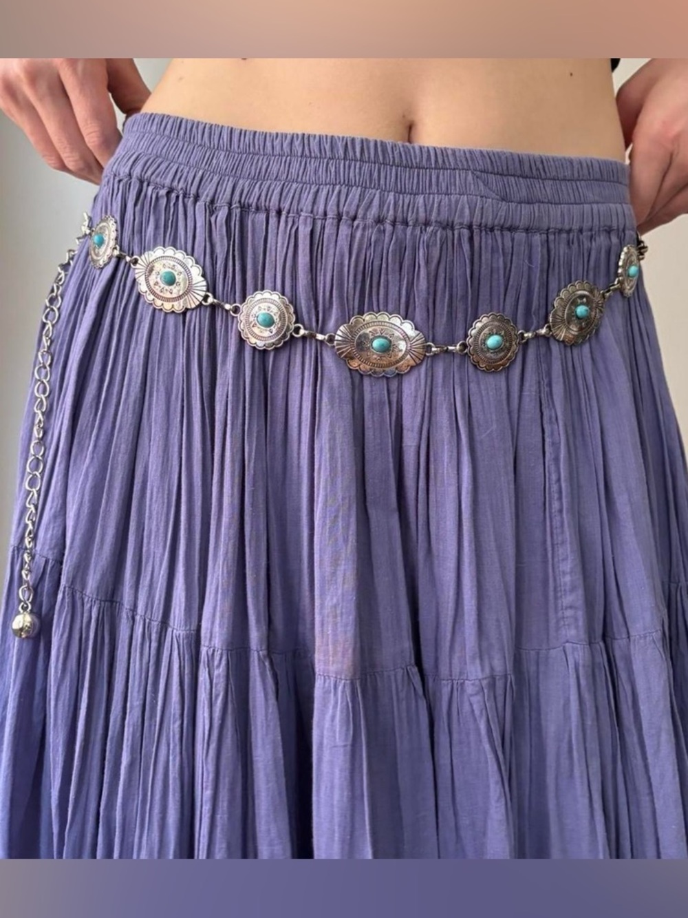 Y2k western / boho Silver and turquoise concho chain belt